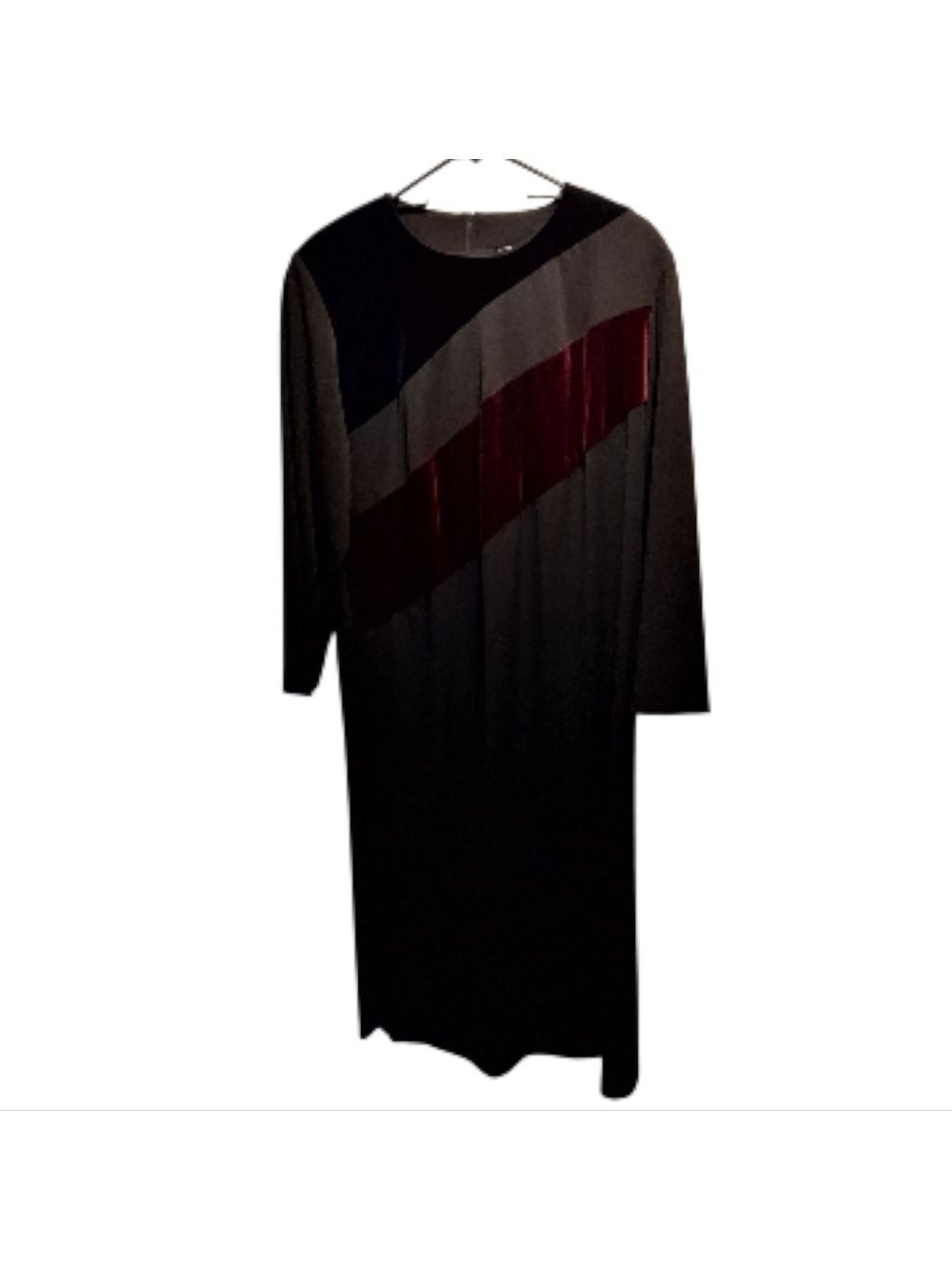 Vintage 90s Style Fitting Image Black and Burgundy Long Sleeve Dress Size 16